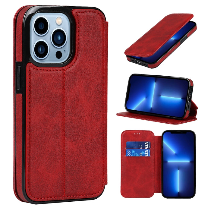 Estuche de cuero PU + TPU con cierre magnético fuerte con ranuras para tarjetas y soporte