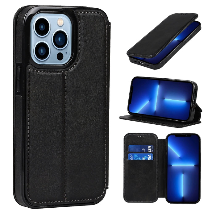 Estuche de cuero PU + TPU con cierre magnético fuerte con ranuras para tarjetas y soporte