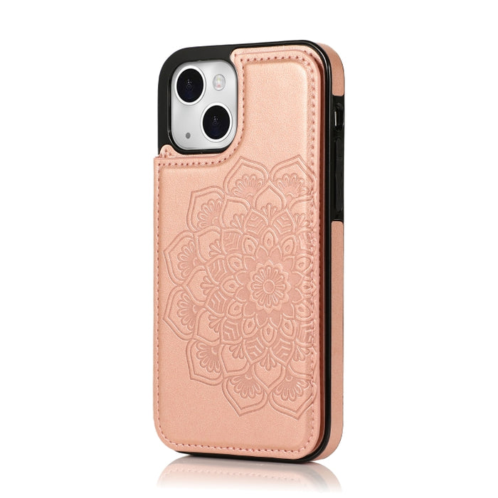 Estuche protector de PU + TPU con patrón de mandala de doble hebilla con ranuras para tarjetas y soporte y marco de fotos