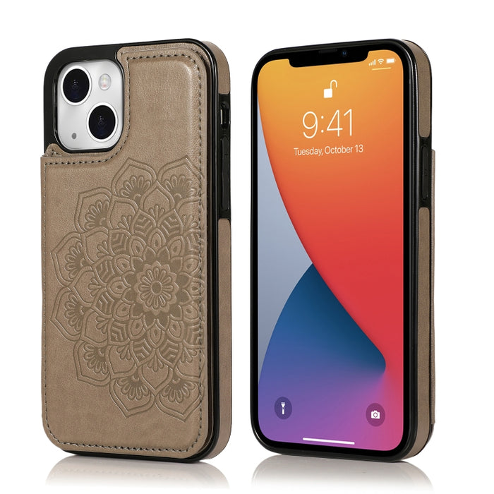 Estuche protector de PU + TPU con patrón de mandala de doble hebilla con ranuras para tarjetas y soporte y marco de fotos