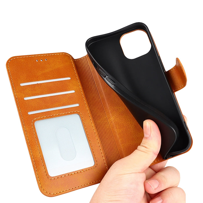 Estuche de cuero PU + TPU a prueba de golpes con ranuras para tarjetas y soporte y marco de fotos y billetera
