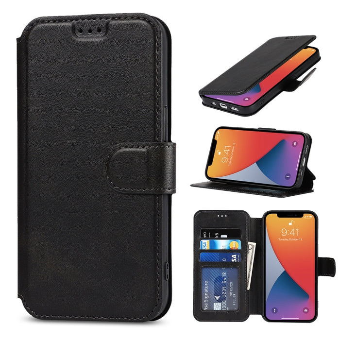 Estuche de cuero PU + TPU a prueba de golpes con ranuras para tarjetas y soporte y marco de fotos y billetera