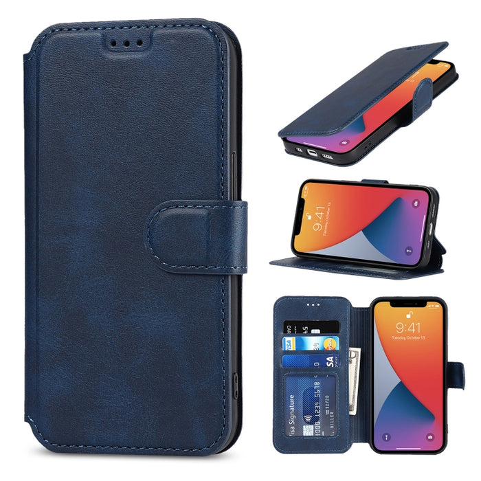 Estuche de cuero PU + TPU a prueba de golpes con ranuras para tarjetas y soporte y marco de fotos y billetera