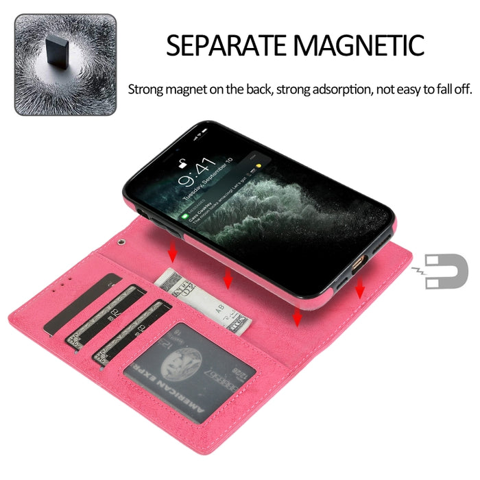 Funda de cuero TPU + PU con tapa horizontal magnética desmontable retro 2 en 1 con soporte y ranuras para tarjetas y marco de fotos y billetera