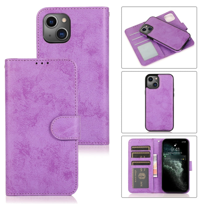 Funda de cuero TPU + PU con tapa horizontal magnética desmontable retro 2 en 1 con soporte y ranuras para tarjetas y marco de fotos y billetera