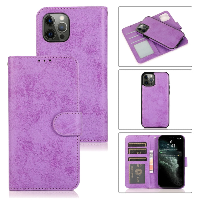 Funda de cuero TPU + PU con tapa horizontal magnética desmontable retro 2 en 1 con soporte y ranuras para tarjetas y marco de fotos y billetera