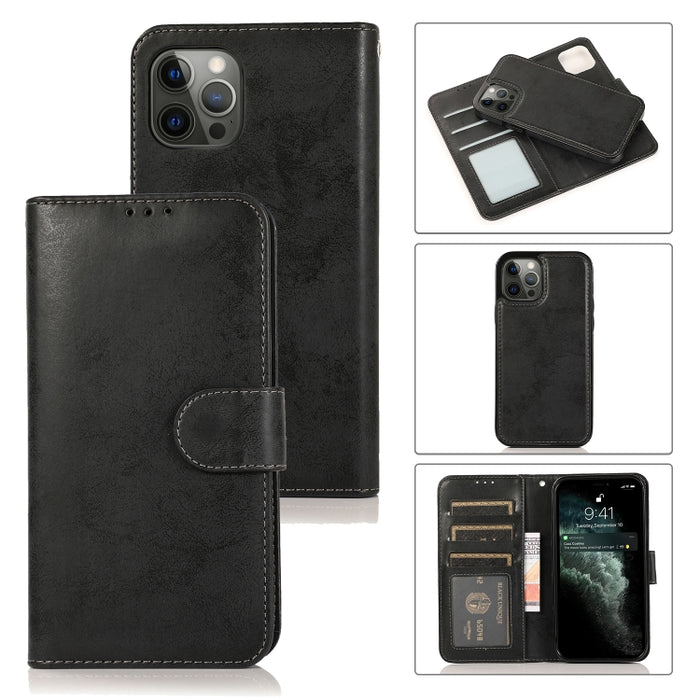 Funda de cuero TPU + PU con tapa horizontal magnética desmontable retro 2 en 1 con soporte y ranuras para tarjetas y marco de fotos y billetera