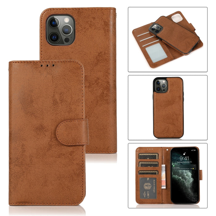 Funda de cuero TPU + PU con tapa horizontal magnética desmontable retro 2 en 1 con soporte y ranuras para tarjetas y marco de fotos y billetera