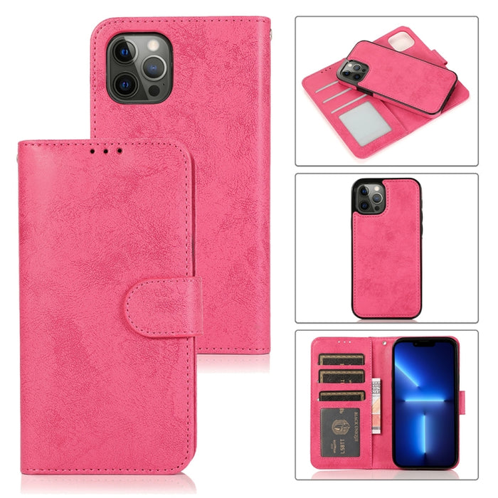Funda de cuero TPU + PU con tapa horizontal magnética desmontable retro 2 en 1 con soporte y ranuras para tarjetas y marco de fotos y billetera