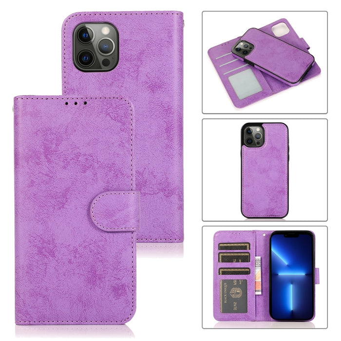 Funda de cuero TPU + PU con tapa horizontal magnética desmontable retro 2 en 1 con soporte y ranuras para tarjetas y marco de fotos y billetera