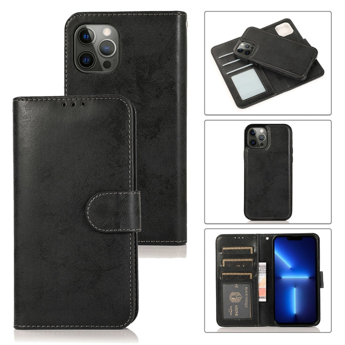 Funda de cuero TPU + PU con tapa horizontal magnética desmontable retro 2 en 1 con soporte y ranuras para tarjetas y marco de fotos y billetera
