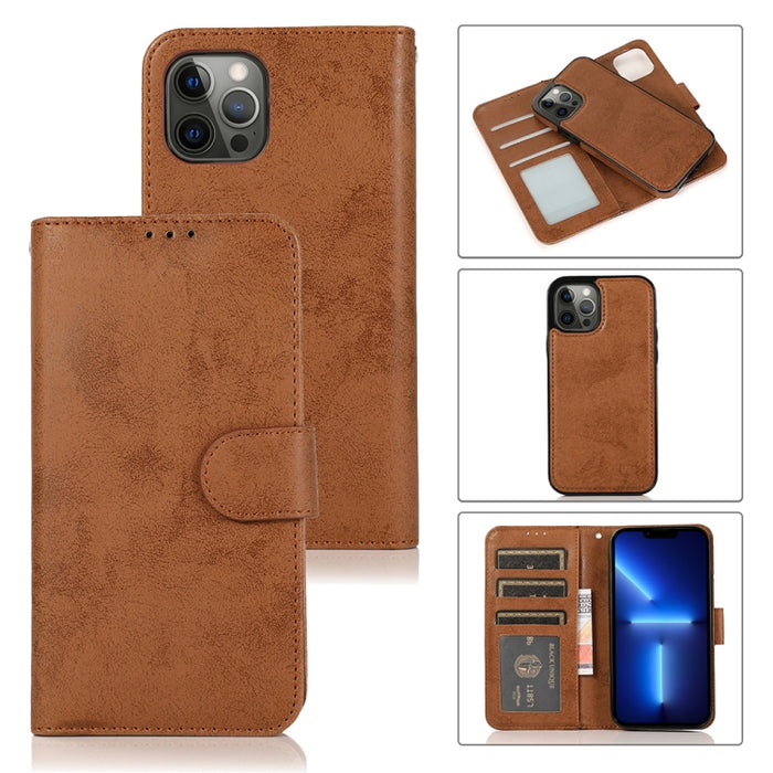 Funda de cuero TPU + PU con tapa horizontal magnética desmontable retro 2 en 1 con soporte y ranuras para tarjetas y marco de fotos y billetera