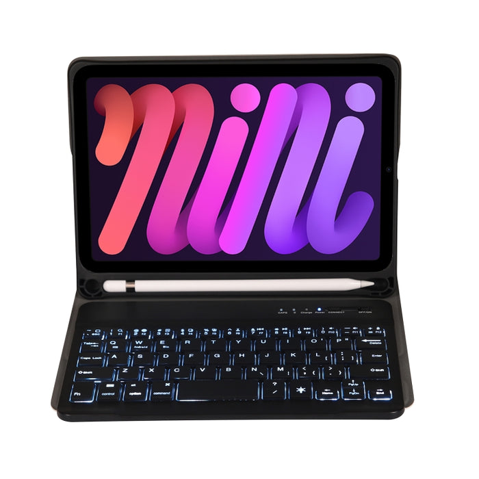 A06BS Estuche de cuero ultrafino para teclado Bluetooth con retroiluminación con soporte y ranura para bolígrafo