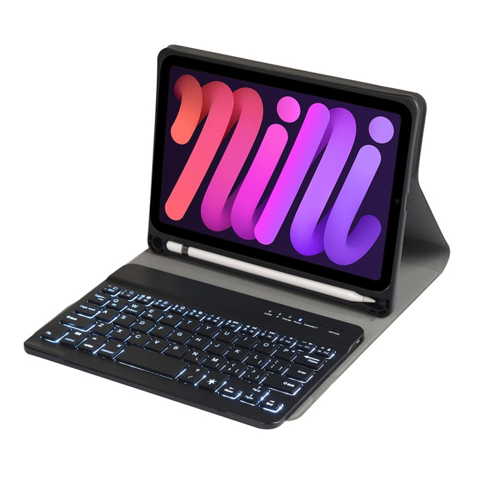 A06BS Estuche de cuero ultrafino para teclado Bluetooth con retroiluminación con soporte y ranura para bolígrafo