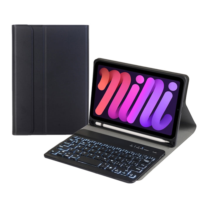 A06BS Estuche de cuero ultrafino para teclado Bluetooth con retroiluminación con soporte y ranura para bolígrafo