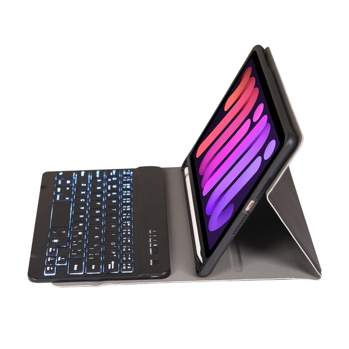 A06BS Estuche de cuero ultrafino para teclado Bluetooth con retroiluminación con soporte y ranura para bolígrafo