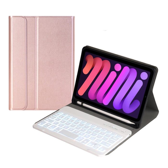 A06BS Estuche de cuero ultrafino para teclado Bluetooth con retroiluminación con soporte y ranura para bolígrafo