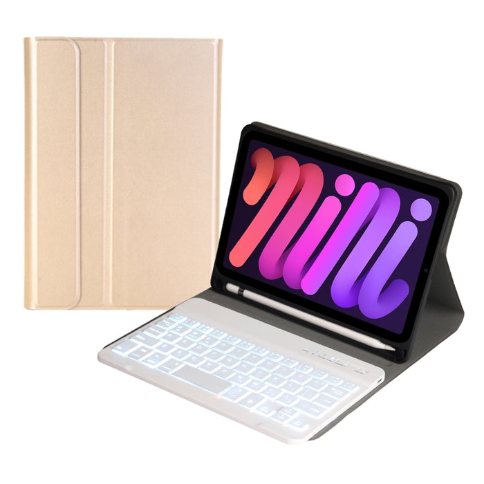 A06BS Estuche de cuero ultrafino para teclado Bluetooth con retroiluminación con soporte y ranura para bolígrafo