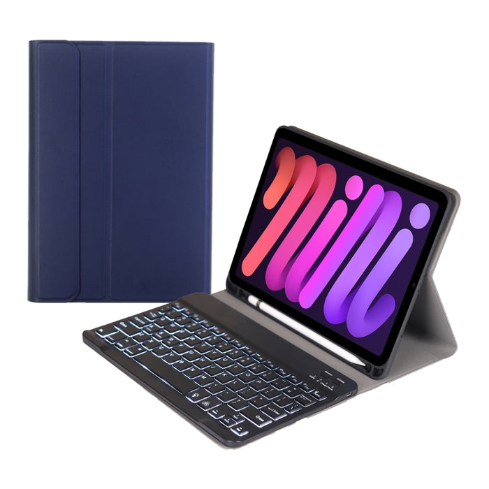 A06BS Estuche de cuero ultrafino para teclado Bluetooth con retroiluminación con soporte y ranura para bolígrafo