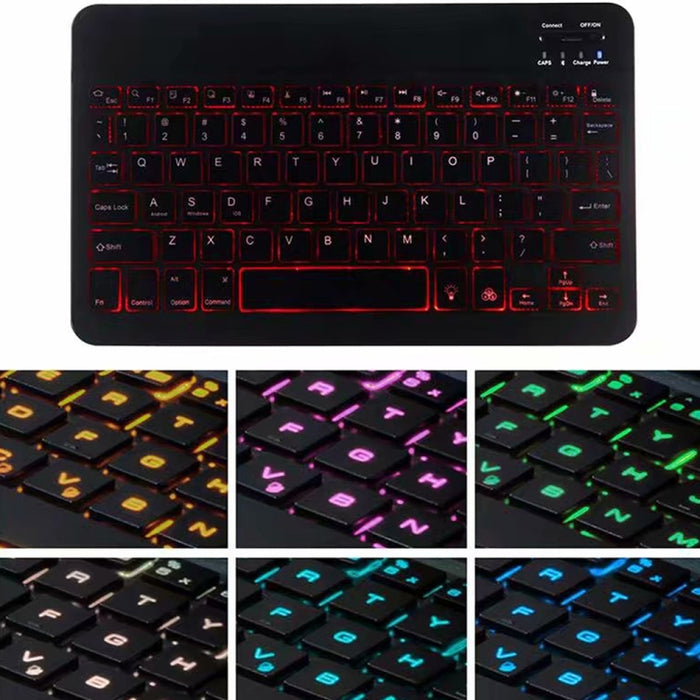 A06BS Estuche de cuero ultrafino para teclado Bluetooth con retroiluminación con soporte y ranura para bolígrafo