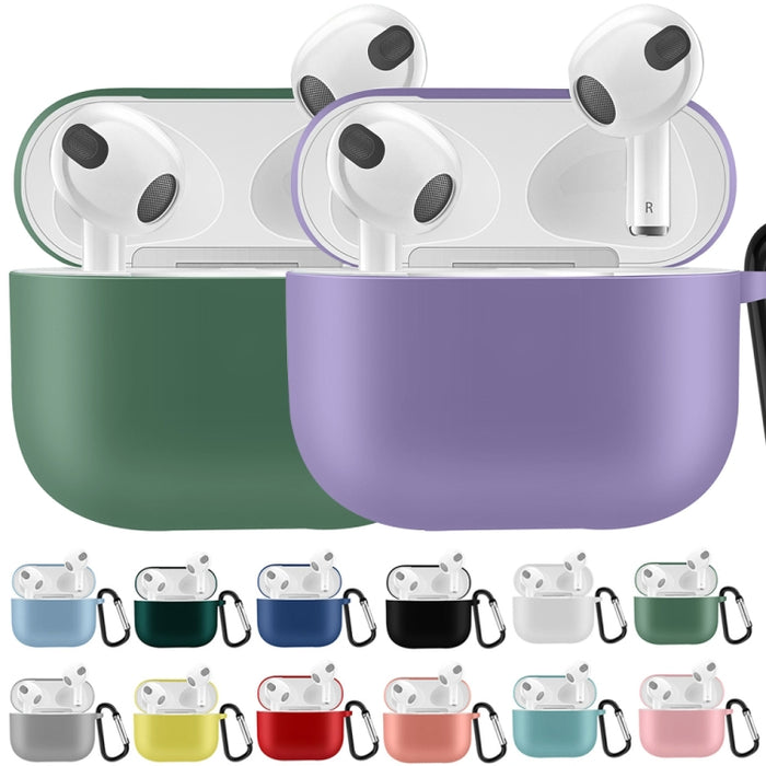 Estuche protector de auriculares de silicona de color sólido para AirPods 3, con gancho