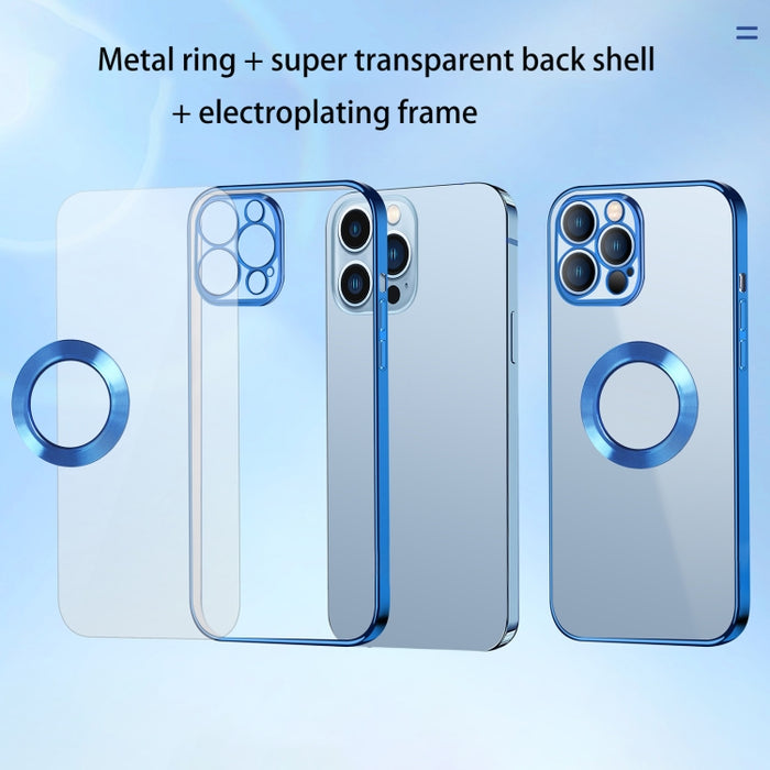Anillo de metal con borde electrochapado 9D PC transparente + TPU Estuche a prueba de golpes