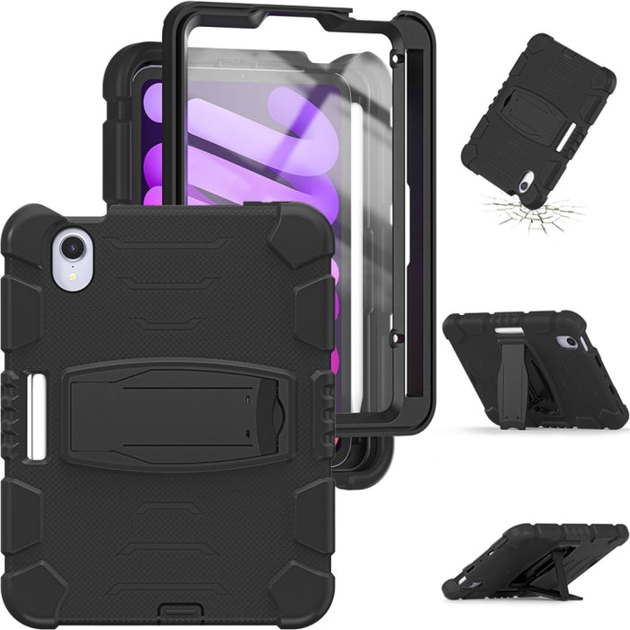 Marco de pantalla de protección de 3 capas + PC + Estuche combinado de silicona a prueba de golpes con soporte