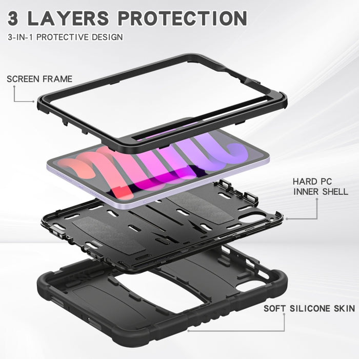 Marco de pantalla de protección de 3 capas + PC + Estuche combinado de silicona a prueba de golpes con soporte