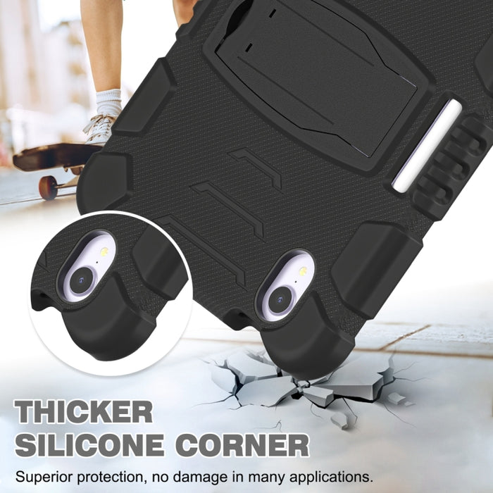 Marco de pantalla de protección de 3 capas + PC + Estuche combinado de silicona a prueba de golpes con soporte