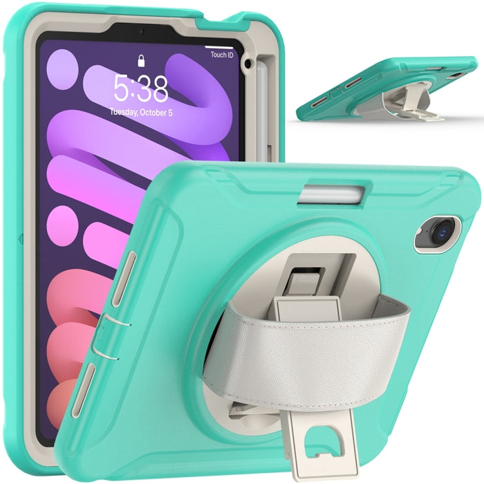 Estuche protector de PC + TPU con rotación de 360 grados con soporte y correa de mano