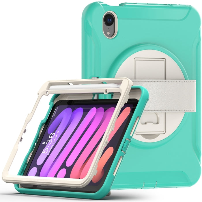 Estuche protector de PC + TPU con rotación de 360 grados con soporte y correa de mano