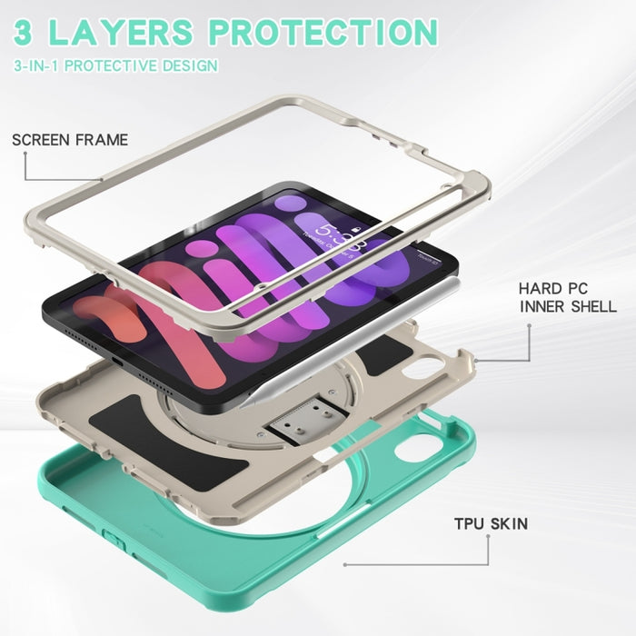 Estuche protector de PC + TPU con rotación de 360 grados con soporte y correa de mano
