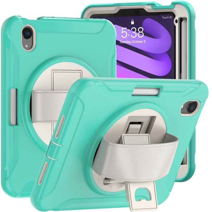 Estuche protector de PC + TPU con rotación de 360 grados con soporte y correa de mano
