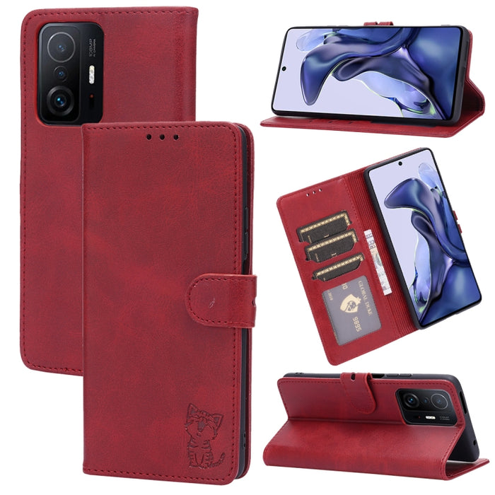 Estuche de cuero con tapa horizontal con patrón de gato feliz en relieve con soporte y ranuras para tarjetas y billetera, For Xiaomi Redmi Note 10 Pro 5G, For Xiaomi Redmi 10, For Xiaomi Mi 11, For Xiaomi Mi 11T, For Xiaomi Mi 11 Ultra                 ...