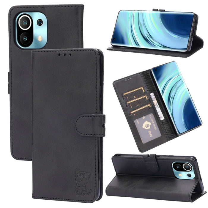 Estuche de cuero con tapa horizontal con patrón de gato feliz en relieve con soporte y ranuras para tarjetas y billetera, For Xiaomi Redmi Note 10 Pro 5G, For Xiaomi Redmi 10, For Xiaomi Mi 11, For Xiaomi Mi 11T, For Xiaomi Mi 11 Ultra                 ...