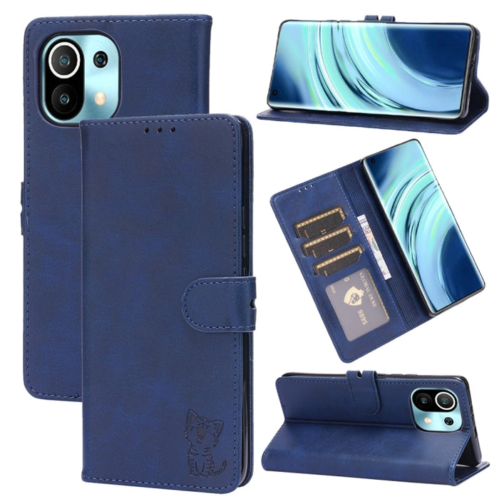 Estuche de cuero con tapa horizontal con patrón de gato feliz en relieve con soporte y ranuras para tarjetas y billetera, For Xiaomi Redmi Note 10 Pro 5G, For Xiaomi Redmi 10, For Xiaomi Mi 11, For Xiaomi Mi 11T, For Xiaomi Mi 11 Ultra                 ...