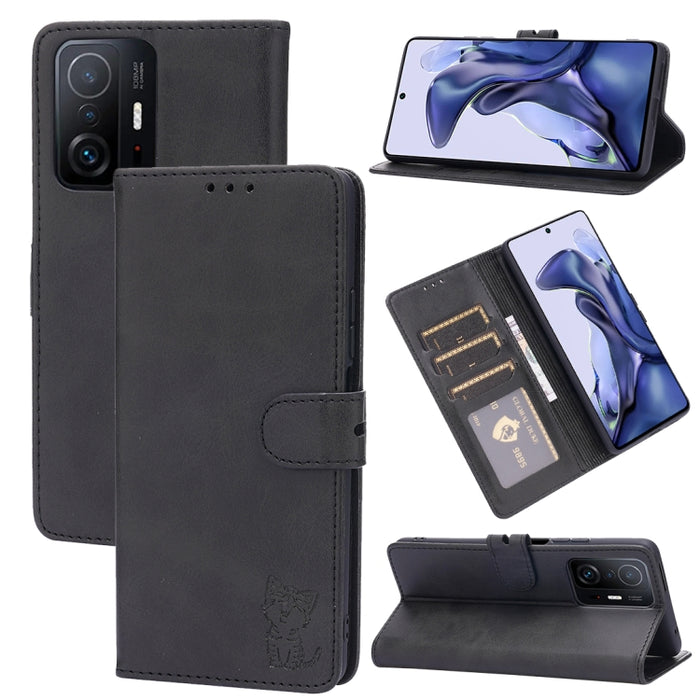 Estuche de cuero con tapa horizontal con patrón de gato feliz en relieve con soporte y ranuras para tarjetas y billetera, For Xiaomi Redmi Note 10 Pro 5G, For Xiaomi Redmi 10, For Xiaomi Mi 11, For Xiaomi Mi 11T, For Xiaomi Mi 11 Ultra                 ...