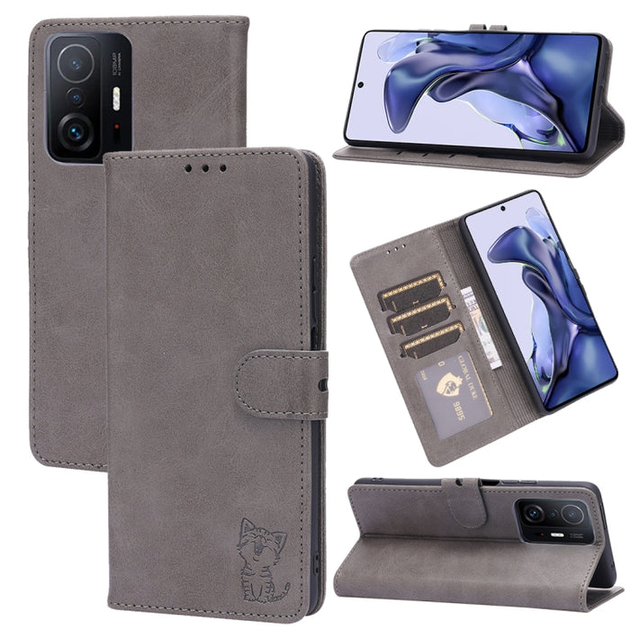 Estuche de cuero con tapa horizontal con patrón de gato feliz en relieve con soporte y ranuras para tarjetas y billetera, For Xiaomi Redmi Note 10 Pro 5G, For Xiaomi Redmi 10, For Xiaomi Mi 11, For Xiaomi Mi 11T, For Xiaomi Mi 11 Ultra                 ...