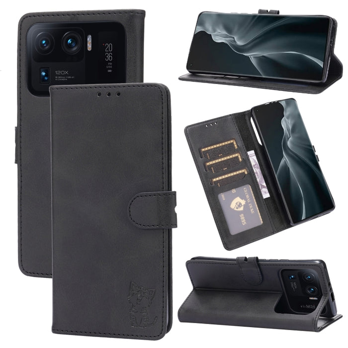 Estuche de cuero con tapa horizontal con patrón de gato feliz en relieve con soporte y ranuras para tarjetas y billetera, For Xiaomi Redmi Note 10 Pro 5G, For Xiaomi Redmi 10, For Xiaomi Mi 11, For Xiaomi Mi 11T, For Xiaomi Mi 11 Ultra                 ...