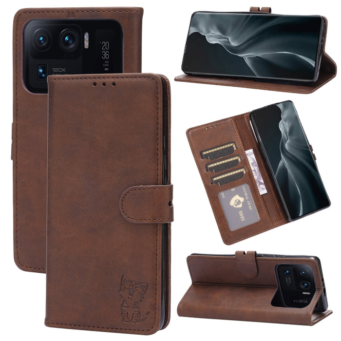 Estuche de cuero con tapa horizontal con patrón de gato feliz en relieve con soporte y ranuras para tarjetas y billetera, For Xiaomi Redmi Note 10 Pro 5G, For Xiaomi Redmi 10, For Xiaomi Mi 11, For Xiaomi Mi 11T, For Xiaomi Mi 11 Ultra                 ...