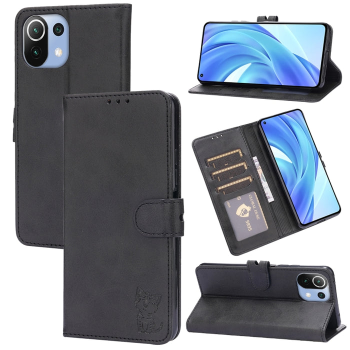 Estuche de cuero con tapa horizontal con patrón de gato feliz en relieve con soporte y ranuras para tarjetas y billetera, For Xiaomi Redmi Note 10 Pro 5G, For Xiaomi Redmi 10, For Xiaomi Mi 11, For Xiaomi Mi 11T, For Xiaomi Mi 11 Ultra                 ...
