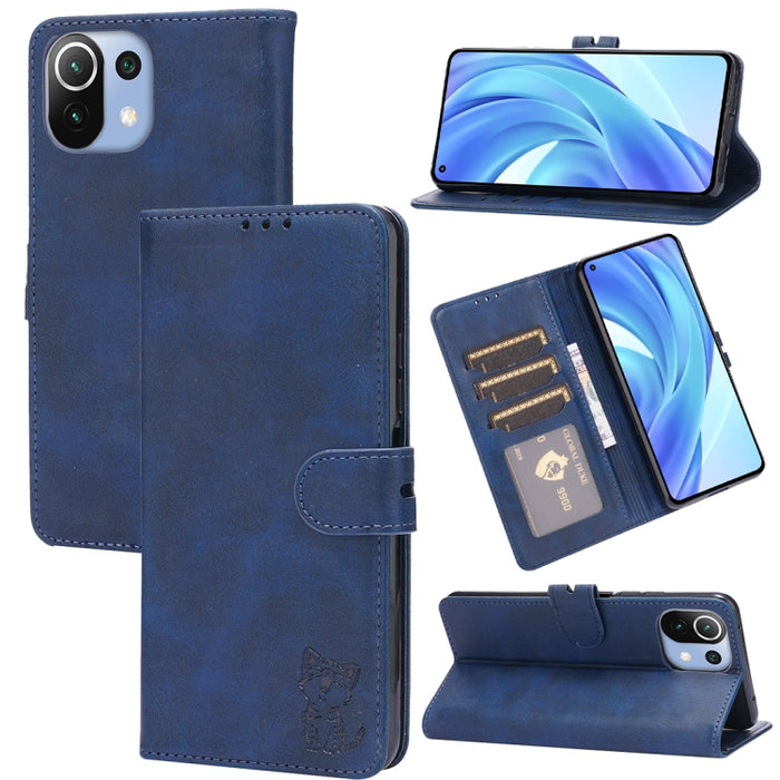 Estuche de cuero con tapa horizontal con patrón de gato feliz en relieve con soporte y ranuras para tarjetas y billetera, For Xiaomi Redmi Note 10 Pro 5G, For Xiaomi Redmi 10, For Xiaomi Mi 11, For Xiaomi Mi 11T, For Xiaomi Mi 11 Ultra                 ...
