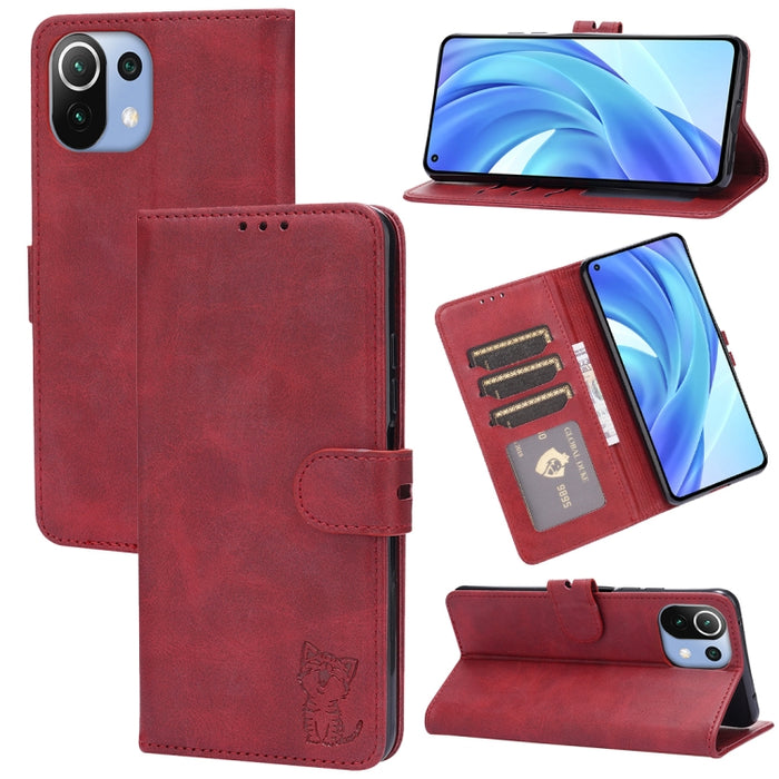 Estuche de cuero con tapa horizontal con patrón de gato feliz en relieve con soporte y ranuras para tarjetas y billetera, For Xiaomi Redmi Note 10 Pro 5G, For Xiaomi Redmi 10, For Xiaomi Mi 11, For Xiaomi Mi 11T, For Xiaomi Mi 11 Ultra                 ...
