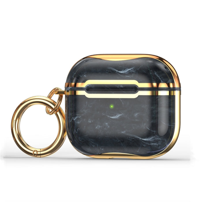 Estuche protector para auriculares con marco de galvanoplastia de textura de mármol con gancho