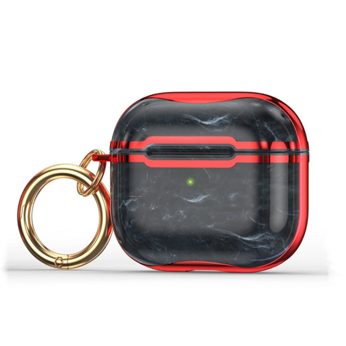 Estuche protector para auriculares con marco de galvanoplastia de textura de mármol con gancho