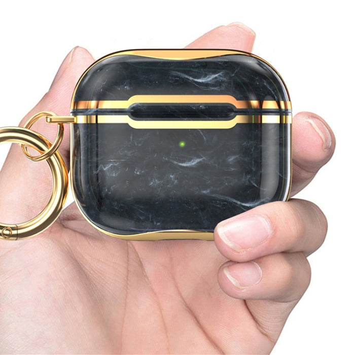 Estuche protector para auriculares con marco de galvanoplastia de textura de mármol con gancho