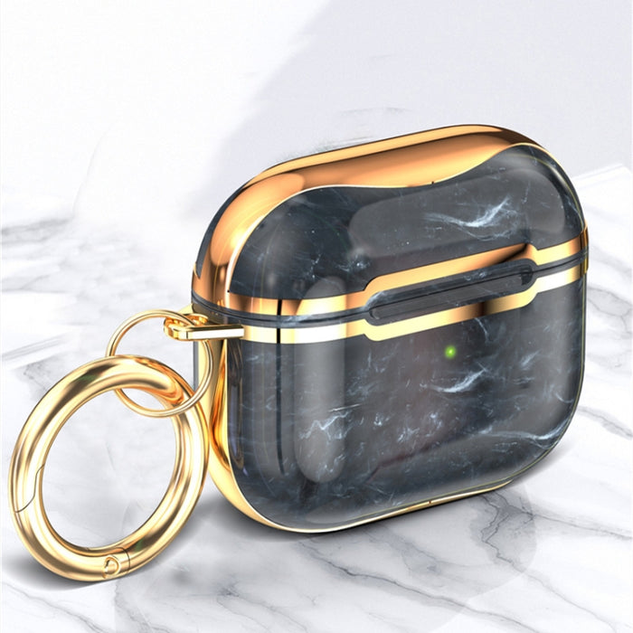 Estuche protector para auriculares con marco de galvanoplastia de textura de mármol con gancho