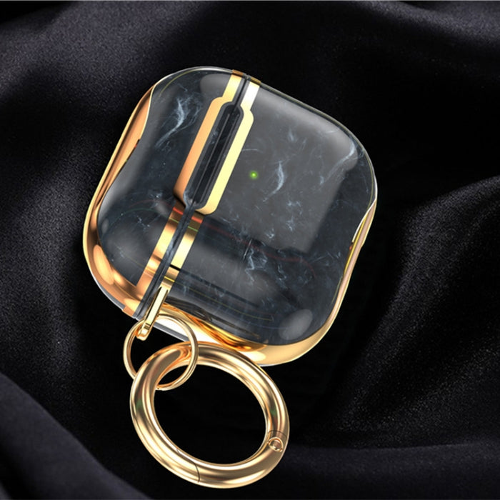 Estuche protector para auriculares con marco de galvanoplastia de textura de mármol con gancho