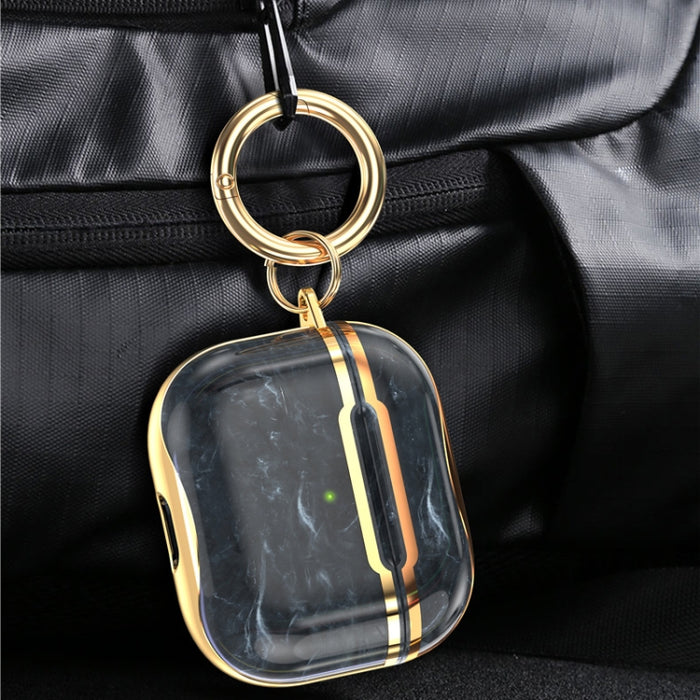 Estuche protector para auriculares con marco de galvanoplastia de textura de mármol con gancho