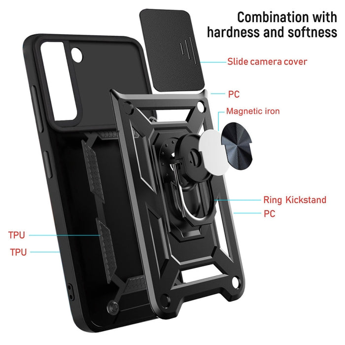 Diseño de cubierta de cámara deslizante Funda protectora de TPU + PC, For Samaung Galaxy S22 5G, For Samaung Galaxy S22+ 5G, For Samaung Galaxy S22 Ultra 5G